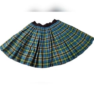 Vintage Handmade Plaid Pleated Skirt - Blue and Green